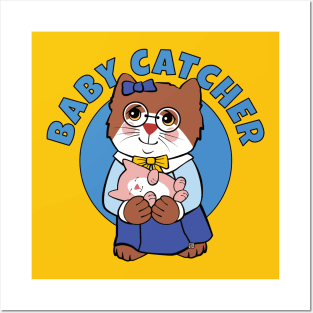 Midwife Baby Catcher Doula Cat and Kitten Posters and Art